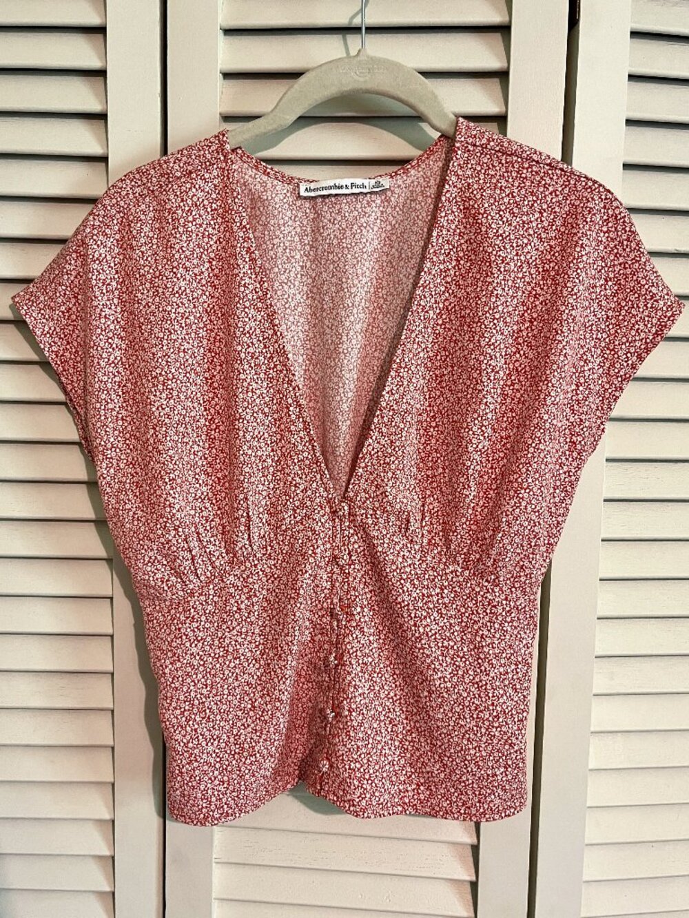 Abercrombie & Fitch Crop Top Blouse * Size XS * Smocked Back * Rust/White